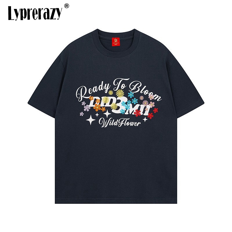 Streetwear Brand With Flowers - Lyprerazy Kaus Pria Lengan Pendek Bordir