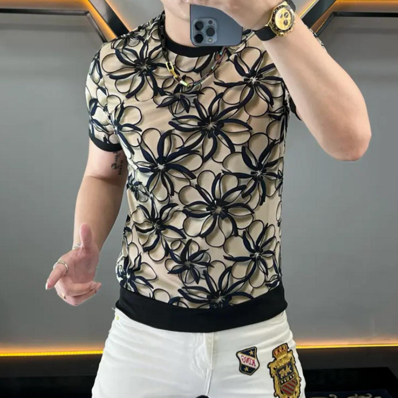 Streetwear Brand With Flowers - Ice Silk kaus bunga pria, lengan